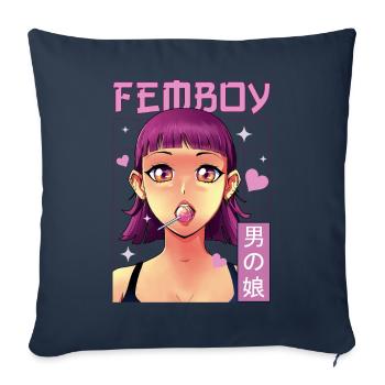 Femboy Travestissement Travesti MTF Anime - Housse de coussin décorative 45 x 45 cm - bleu marine - Devant
