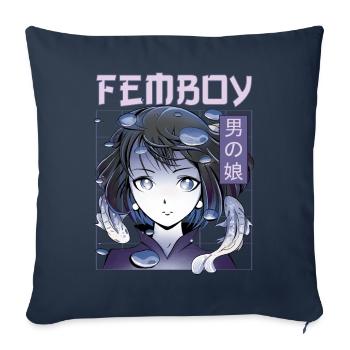 Femboy Travestissement Travesti MTF Anime - Housse de coussin décorative 45 x 45 cm - bleu marine - Devant