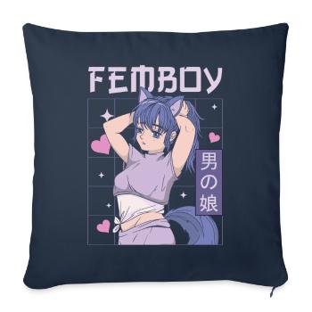 Femboy Travestissement Travesti MTF Anime - Housse de coussin décorative 45 x 45 cm - bleu marine - Devant