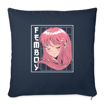 Anime Manga Kawaii Femboy Anime - Housse de coussin décorative 45 x 45 cm - bleu marine - Devant