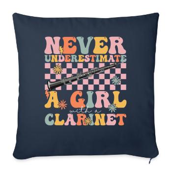 Groovy Clarinet Girl Clarinette Joueur de clarinette - Housse de coussin décorative 45 x 45 cm - bleu marine - Devant