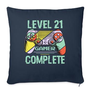 Niveau 21 complète 21 Ans Gamer Level 21 Complete - Housse de coussin décorative 45 x 45 cm - bleu marine - Devant