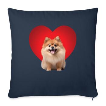 Chiot de chien de Poméranie de coeur de Poméranie - Housse de coussin décorative 45 x 45 cm - bleu marine - Devant
