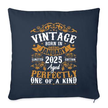 Janvier 2025 Vintage Anniversaire Rétro Cadeau - Housse de coussin décorative 45 x 45 cm - bleu marine - Devant