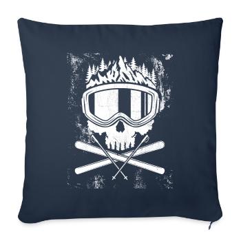 Crâne, ski, après-ski, sports d'hiver, vacances au ski - Housse de coussin décorative 45 x 45 cm - bleu marine - Devant