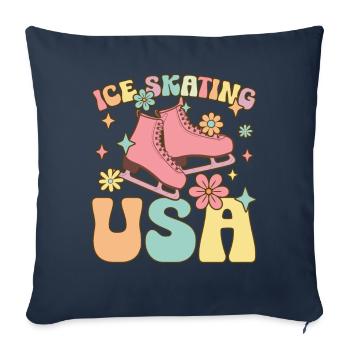 Patineur sur glace patriotique Patinage artistique - Housse de coussin décorative 45 x 45 cm - bleu marine - Devant