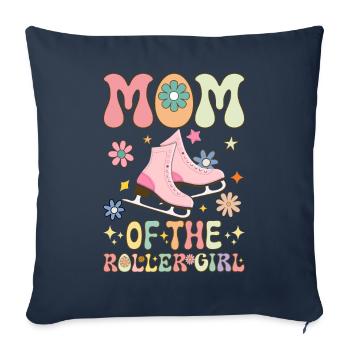 Patineuse à roulettes fille maman - Housse de coussin décorative 45 x 45 cm - bleu marine - Devant