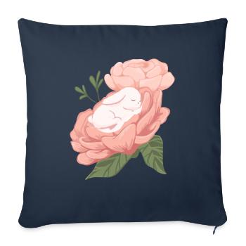 Lapin, Printemps, Floral, Lapin de Pâques, Pâques - Housse de coussin décorative 45 x 45 cm - bleu marine - Devant