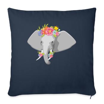 Tête d’éléphant Fleurs Enfants Éléphant - Housse de coussin décorative 45 x 45 cm - bleu marine - Devant