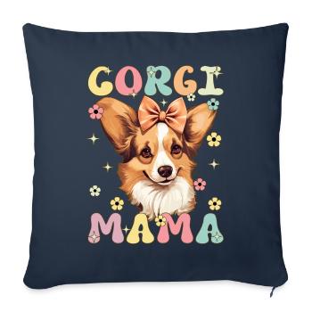 Corgi Mama Groovy Chien Maman - Housse de coussin décorative 45 x 45 cm - bleu marine - Devant