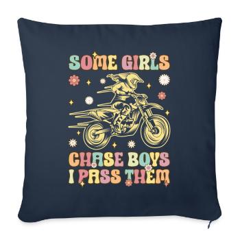 Groovy Dirt Bike Fille Motarde Quelques Filles - Housse de coussin décorative 45 x 45 cm - bleu marine - Devant