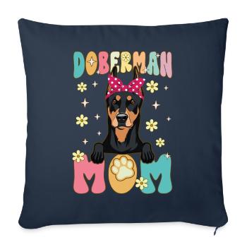 Doberman Maman Groovy Chien Maman - Housse de coussin décorative 45 x 45 cm - bleu marine - Devant