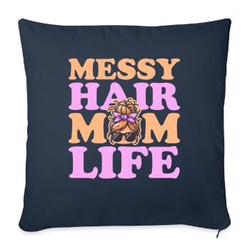 Maman Maman Messy Bun Maman Vie - Housse de coussin décorative 45 x 45 cm - bleu marine - Devant