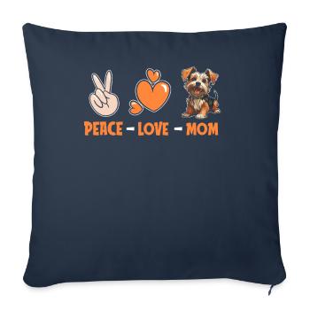 Yorkshire Terrier Peace Love Chien Maman - Housse de coussin décorative 45 x 45 cm - bleu marine - Devant