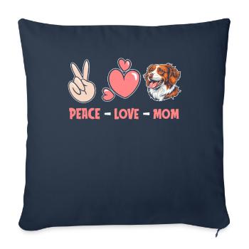 Épagneul breton paix amour chien maman - Housse de coussin décorative 45 x 45 cm - bleu marine - Devant