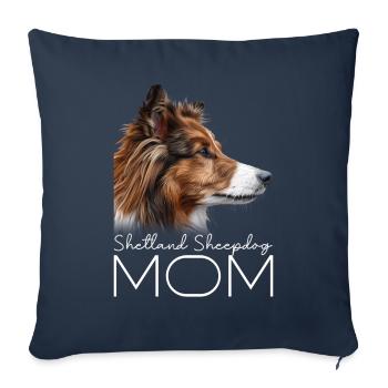 Maman chien de berger Shetland - Housse de coussin décorative 45 x 45 cm - bleu marine - Devant