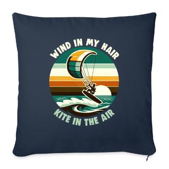 Kitesurf Du vent dans mes cheveux cerf-volant dans les airs - Housse de coussin décorative 45 x 45 cm - bleu marine - Devant