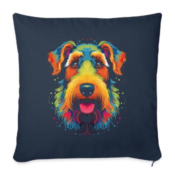 Airedale Terrier chien Pop Art - Housse de coussin décorative 45 x 45 cm - bleu marine - Devant