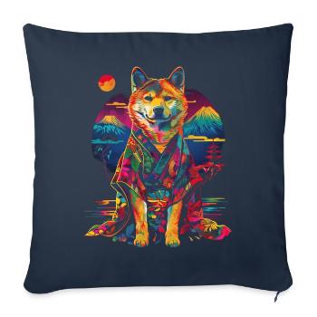 Kimono chien Akita Japon montagne Pop Art - Housse de coussin décorative 45 x 45 cm - bleu marine - Devant