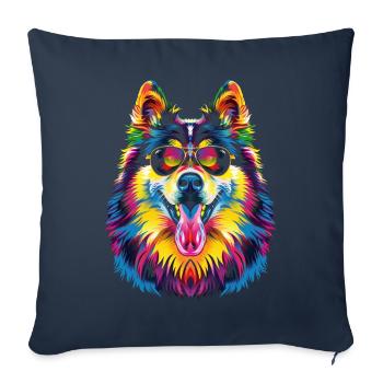 Malamute d’Alaska lunettes de soleil chien Pop Art - Housse de coussin décorative 45 x 45 cm - bleu marine - Devant