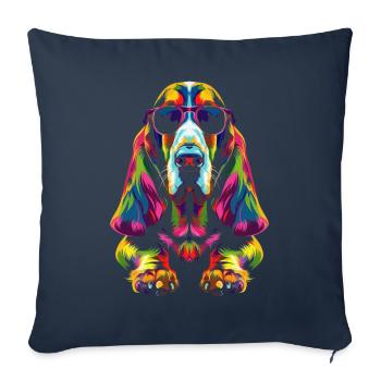 Basset Hound Dog lunettes de soleil Pop Art - Housse de coussin décorative 45 x 45 cm - bleu marine - Devant