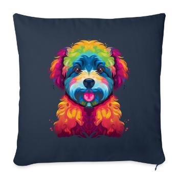Bichon frisé Chien Pop Art - Housse de coussin décorative 45 x 45 cm - bleu marine - Devant