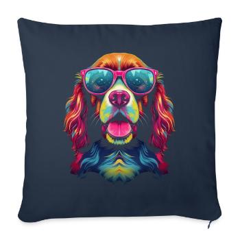 Brittany Spaniel Chien Lunettes Pop Art - Housse de coussin décorative 45 x 45 cm - bleu marine - Devant