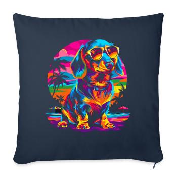 Lunettes de soleil pour chien teckel plage coucher de soleil butt - Housse de coussin décorative 45 x 45 cm - bleu marine - Devant