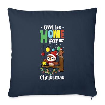 La chouette rentre à la maison pour Noël - Weihnachten Eule - Housse de coussin décorative 45 x 45 cm - bleu marine - Devant