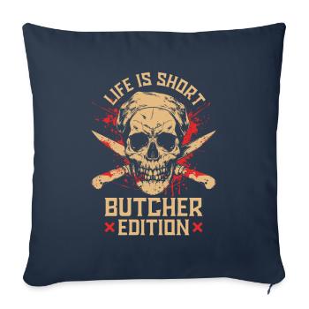 Boucher, boucher, boucher, crâne - Housse de coussin décorative 45 x 45 cm - bleu marine - Devant