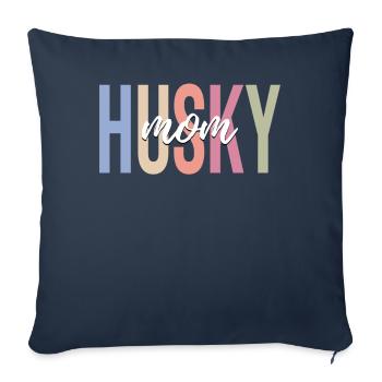 Maman amoureuse des chiens Husky de Sibérie - Housse de coussin décorative 45 x 45 cm - bleu marine - Devant