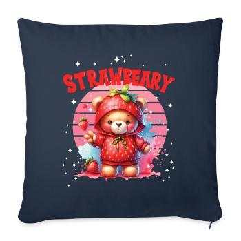 Petit ours kawaii japonais avec des fraises en costume - Housse de coussin décorative 45 x 45 cm - bleu marine - Devant