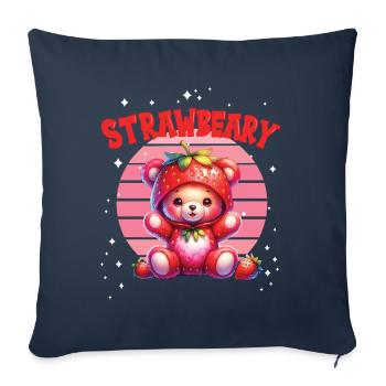 Petit ours kawaii japonais avec des fraises en costume - Housse de coussin décorative 45 x 45 cm - bleu marine - Devant