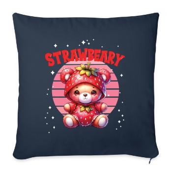 Petit ours kawaii japonais avec des fraises en costume - Housse de coussin décorative 45 x 45 cm - bleu marine - Devant