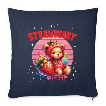 Petit ours kawaii japonais avec des fraises en costume - Housse de coussin décorative 45 x 45 cm - bleu marine - Devant