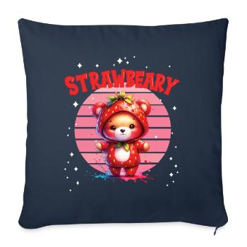 Petit ours kawaii japonais avec des fraises en costume - Housse de coussin décorative 45 x 45 cm - bleu marine - Devant
