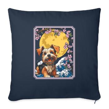 Yorkshire Terrier Japon Cherry Blossom Lune - Housse de coussin décorative 45 x 45 cm - bleu marine - Devant