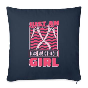 Eisklettern juste une fille d’escalade sur glace - Housse de coussin décorative 45 x 45 cm - bleu marine - Devant