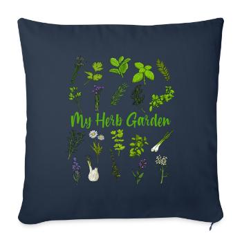 Mon jardin d’herbes aromatiques - Herbes médicinales - Housse de coussin décorative 45 x 45 cm - bleu marine - Devant
