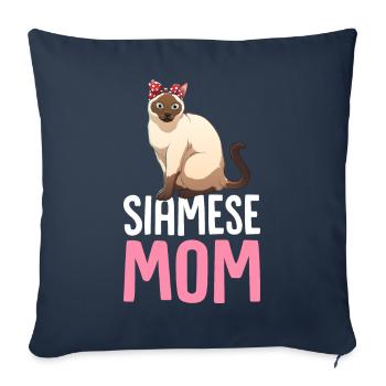Chat siamois Maman Chat siamois Maman Chaton Chat Blanc - Housse de coussin décorative 45 x 45 cm - bleu marine - Devant