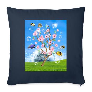 Frutiger Aero Aesthetic Tech Cherry Blossom Poisson Bl - Housse de coussin décorative 45 x 45 cm - bleu marine - Devant