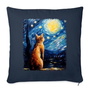 Chat Orange Abyssin Nuit Étoilée Peinture - Housse de coussin décorative 45 x 45 cm - bleu marine - Devant