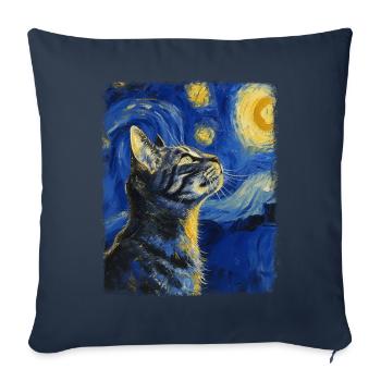 American Shorthair Cat Starry Night Painting - Sofa pillowcase 17,3'' x 17,3'' (45 x 45 cm) - navy - Front
