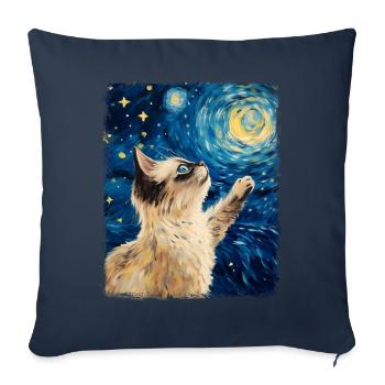 Birman Cat Starry Night Painting - Sofa pillowcase 17,3'' x 17,3'' (45 x 45 cm) - navy - Front