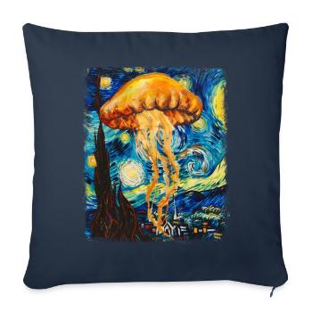 Méduse Océan Nuit étoilée Peinture - Housse de coussin décorative 45 x 45 cm - bleu marine - Devant