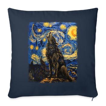 loup-garou loups hurlant peinture nuit étoilée - Housse de coussin décorative 45 x 45 cm - bleu marine - Devant