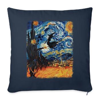 Sorcière Halloween Sorcières Occulte Nuit étoilée Peinture - Housse de coussin décorative 45 x 45 cm - bleu marine - Devant