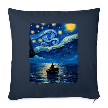 Pêche en haute mer Pêcheur Nuit étoilée Peinture - Housse de coussin décorative 45 x 45 cm - bleu marine - Devant