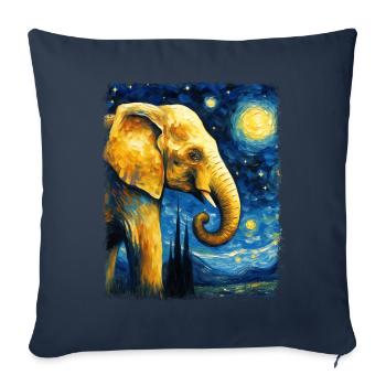 Éléphant Animal Nuit étoilée Peinture - Housse de coussin décorative 45 x 45 cm - bleu marine - Devant