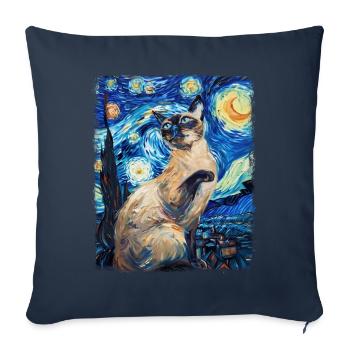 Siamese Cat Starry Night Painting - Sofa pillowcase 17,3'' x 17,3'' (45 x 45 cm) - navy - Front